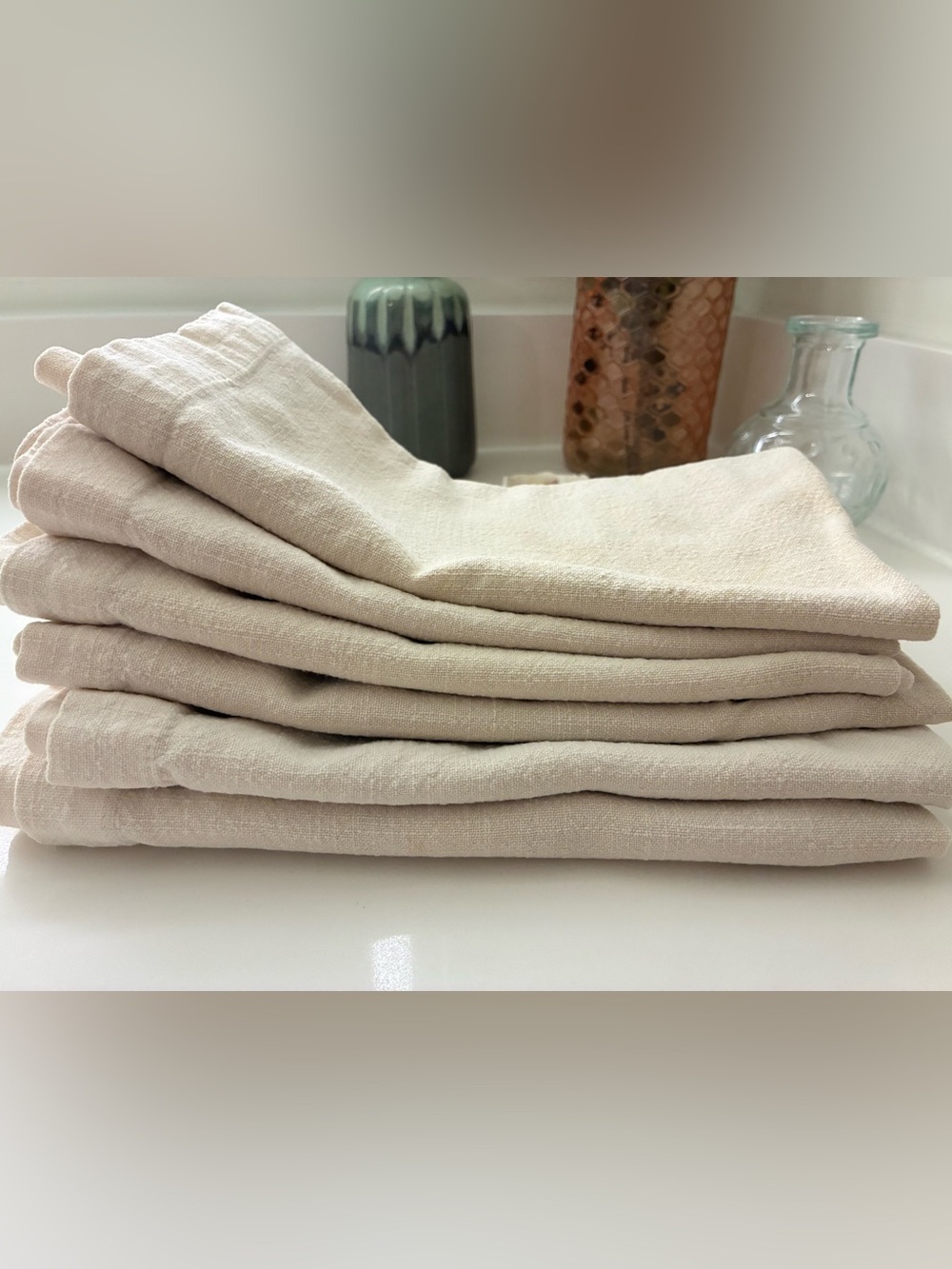 6-Williams Sonoma Cream Linen Cloth Napkins